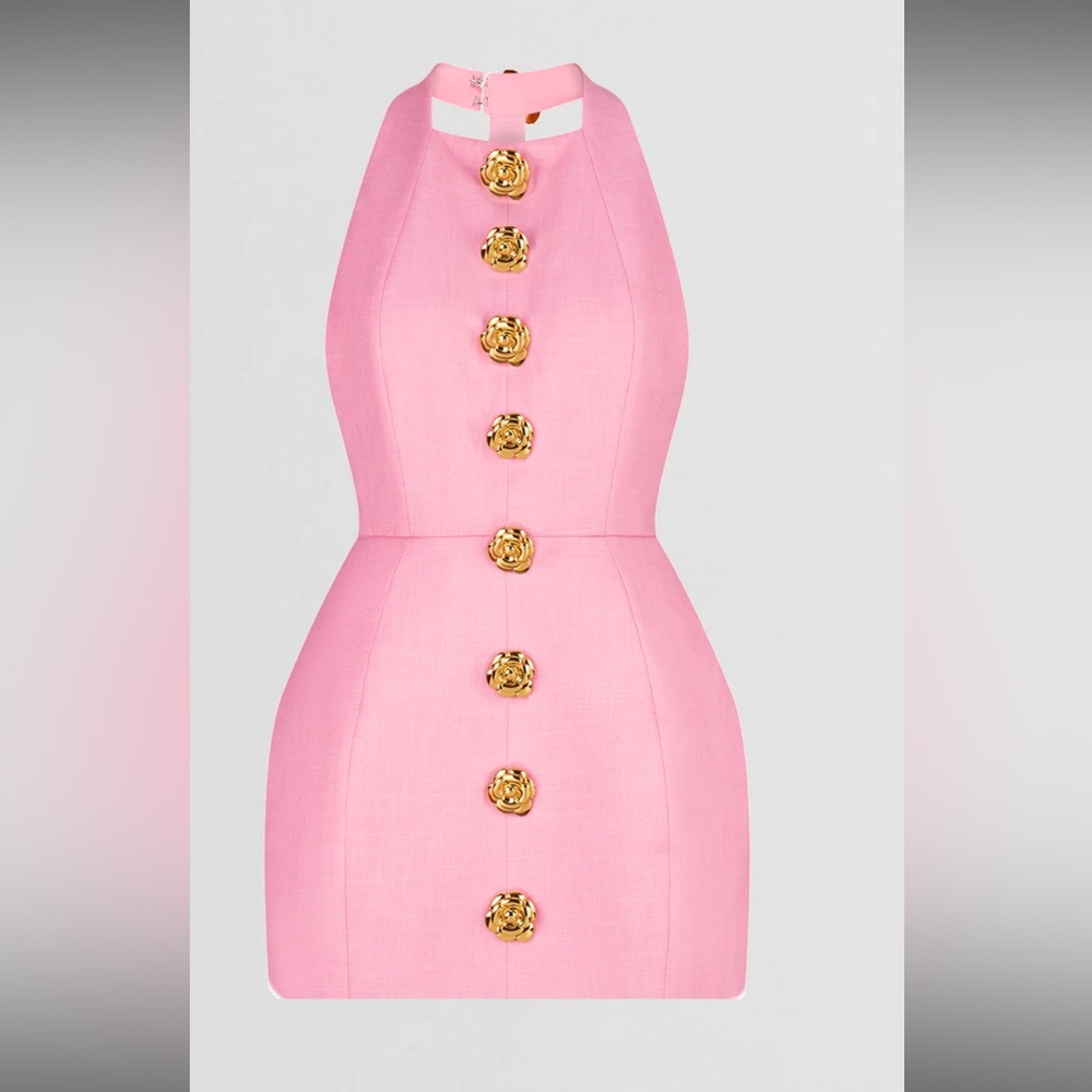 Atoir Pink Mini Dress with Gold Accents